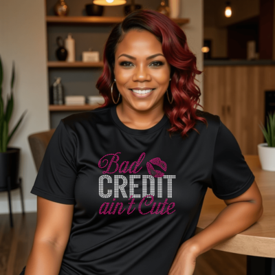 Bad Credit Ain't Cute Rhinestone T-Shirt
