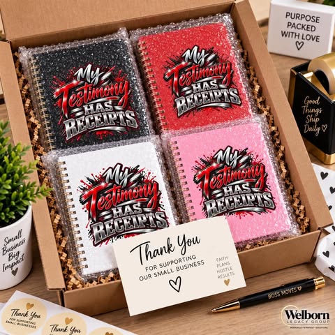 My Testimony Has Receipts UV DTF Transfer on Gift Box with Journals