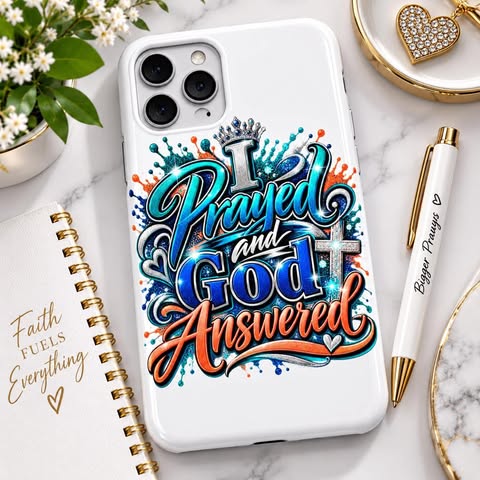I Prayed and God Answered UV DTF Transfer on Phone Case
