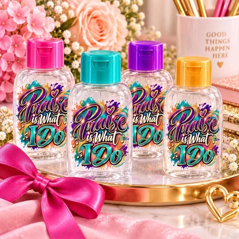 Praise is What I Do UV DTF Transfer on Hand Sanitizer Bottles