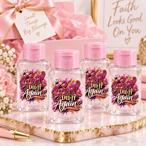 God Did It Again UV DTF Transfer on Hand Sanitizer Bottles