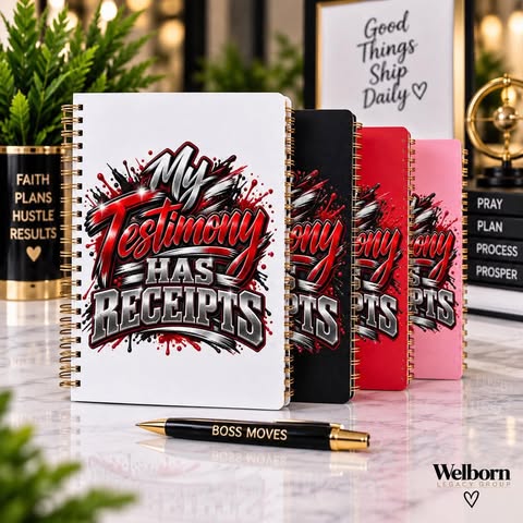 My Testimony Has Receipts UV DTF Transfer on Spiral Notebooks