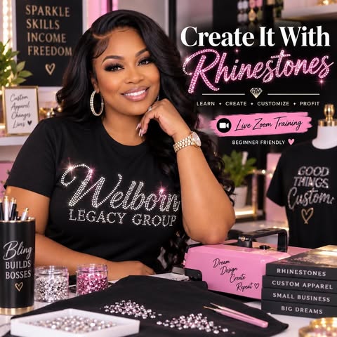 Create It With Rhinestones live Zoom training course promo image