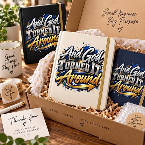 And God Turned It Around UV DTF Transfer Gift Box with Journals