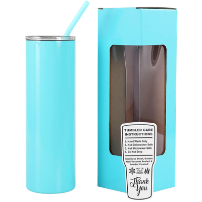 20oz Skinny Stainless Steel Tumbler – Glossy Finish (Turquoise)